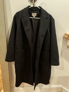 LOFT Black Long Trench Coat with Patch Pockets